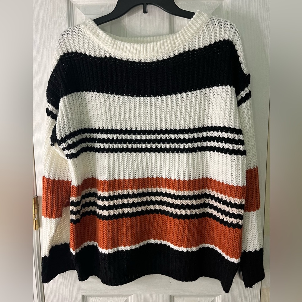 KIRUNDO Women Cute Striped Contrast Color Sweater